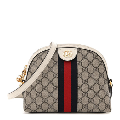 Gucci GG Supreme Monogram Textured Dollar Calfskin Web Small Ophidia Dome Shoulder Bag Beige Ebony Mystic White 1 of 13