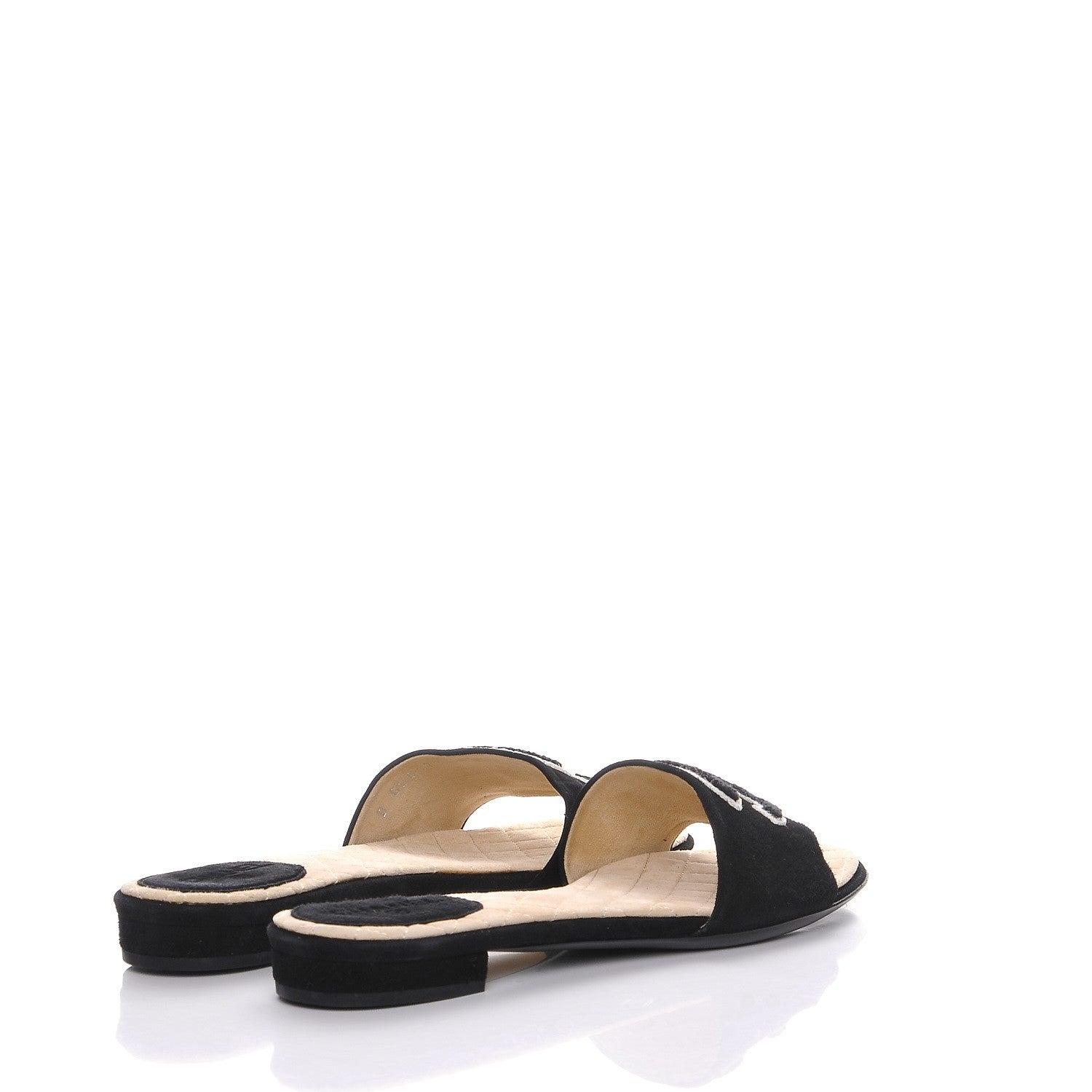Chanel Suede Quilted CC Mules 37.5 Black 4 of 9