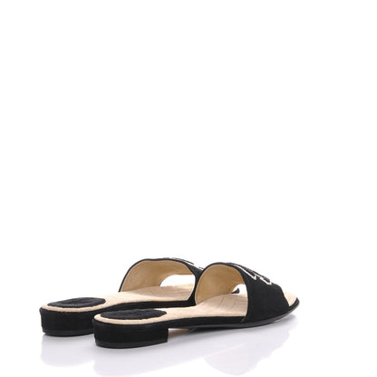 Chanel Suede Quilted CC Mules 37.5 Black 4 of 9