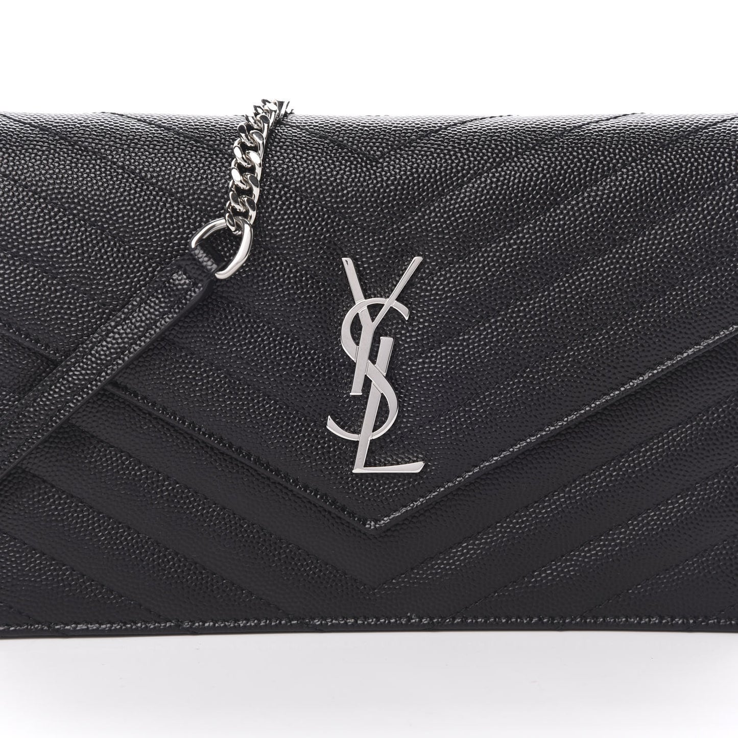 Grain De Poudre Matelasse Chevron Monogram Envelope Chain Wallet Black