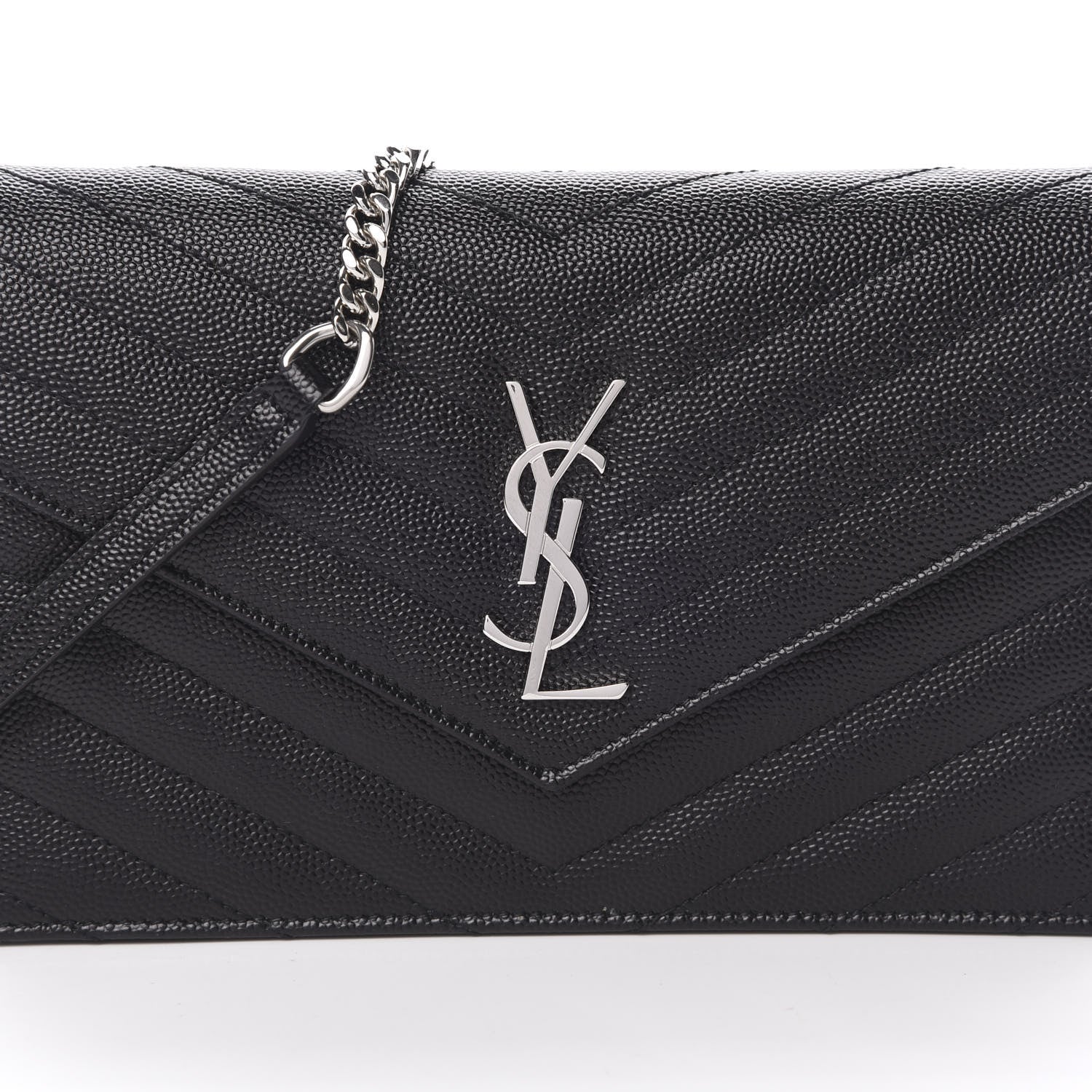 Saint Laurent Grain De Poudre Matelasse Chevron Monogram Envelope Chain Wallet Black 8 of 11