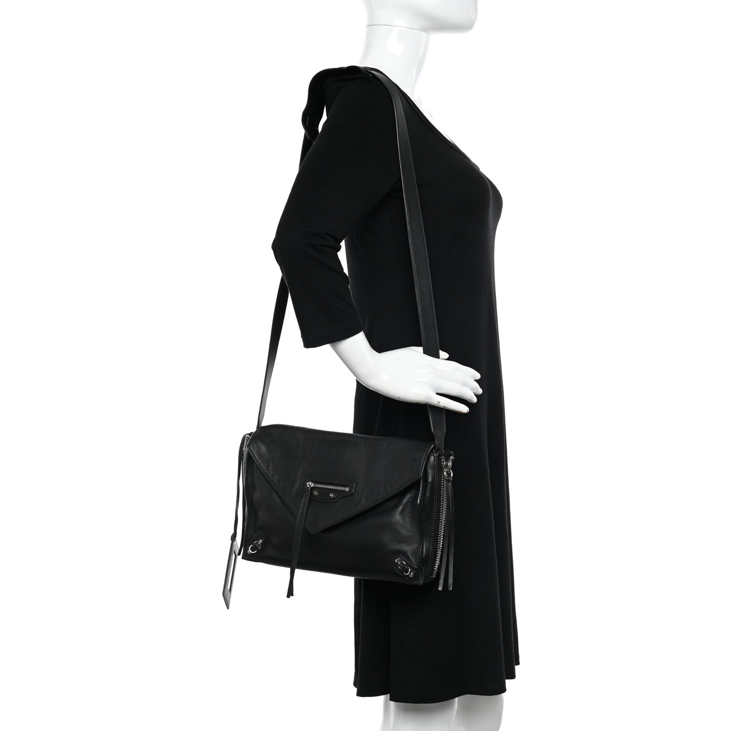 Calfskin Papier Sight Shoulder Bag Black