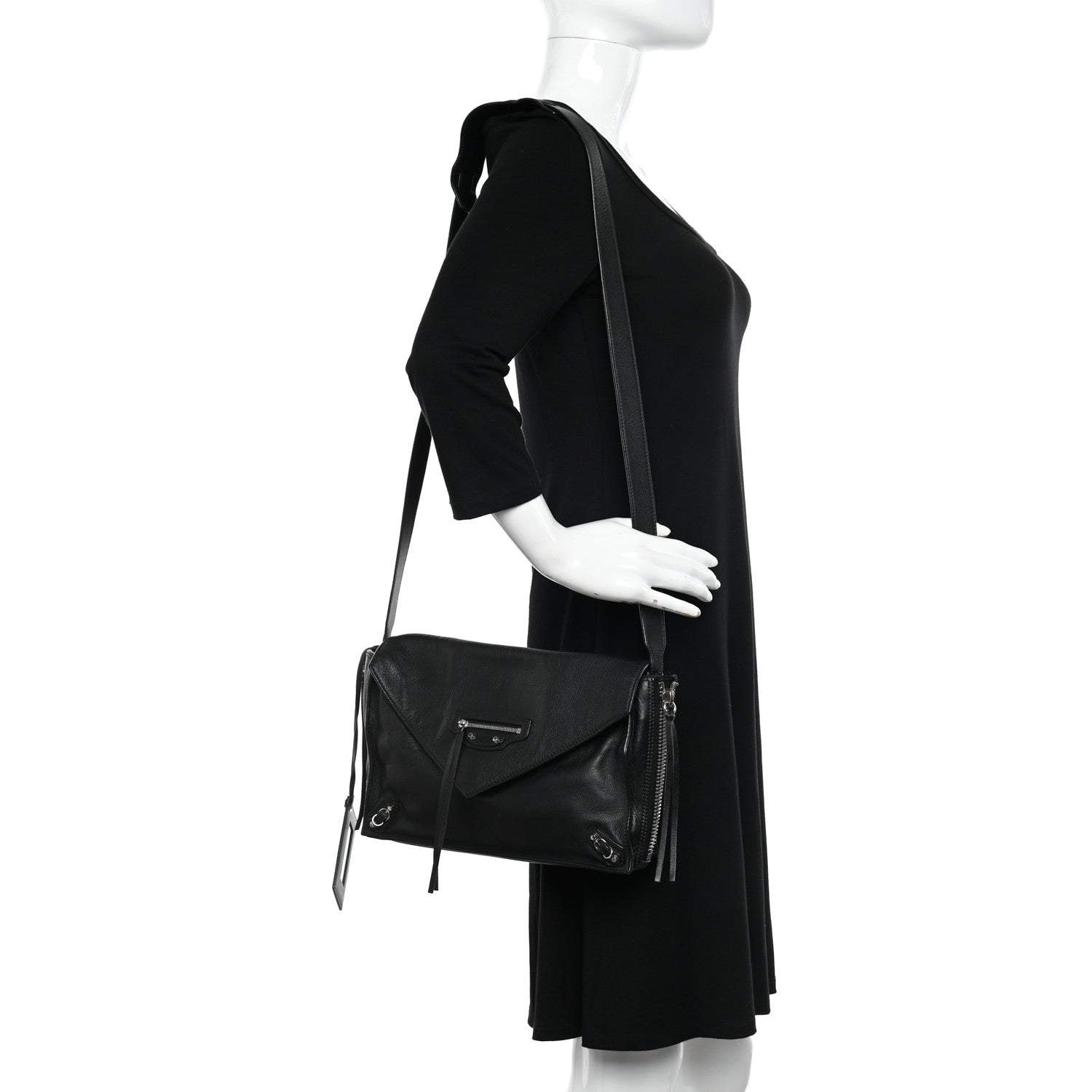 Balenciaga Calfskin Papier Sight Shoulder Bag Black 2 of 11