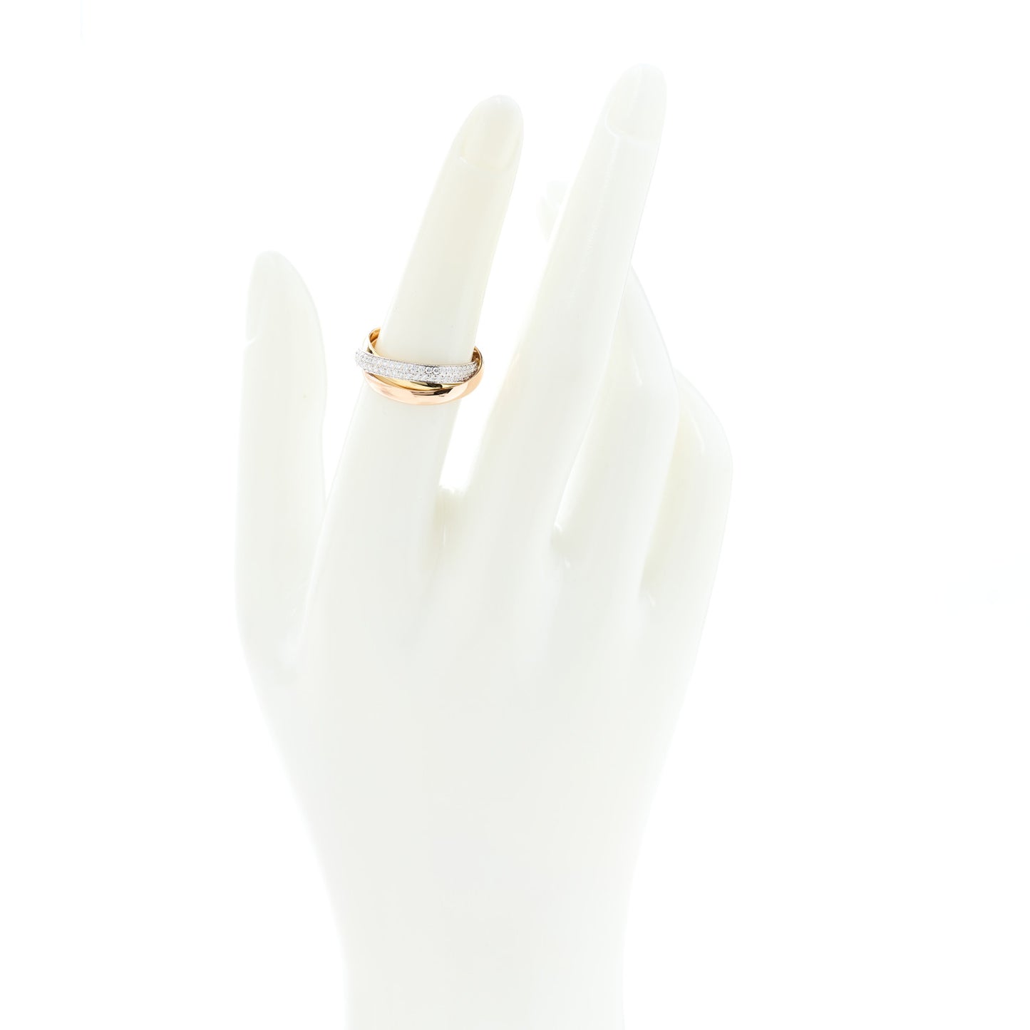 18K White Yellow Pink Gold Diamond Small Trinity Paved Ring 50 5.25