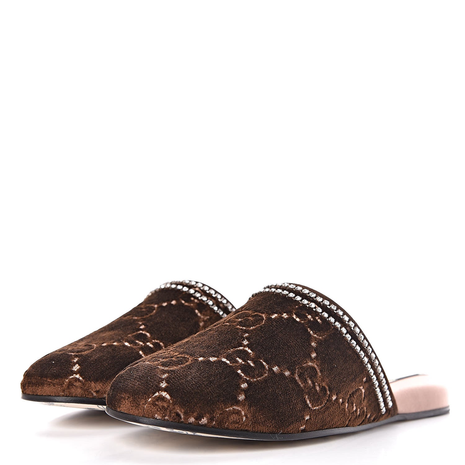 Gucci Velvet GG Monogram Crystal Womens Slippers 38.5 Brown Vintage Cocoa 3 of 9