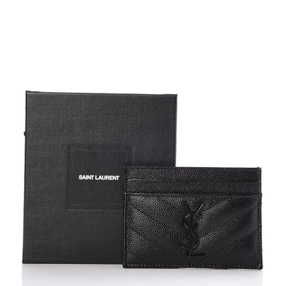 Saint Laurent Grain De Poudre Matelasse Chevron Monogram Credit Card Case Black 8 of 8