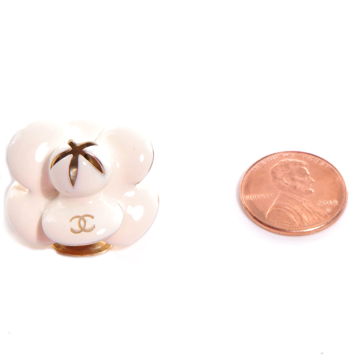 Enamel CC Camellia Clip On Earrings Beige