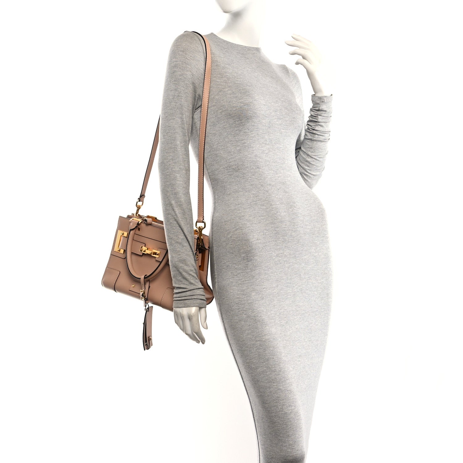 Valentino Garavani Calfskin Twist Lock My Rockstud Shoulder Bag Poudre 2 of 9