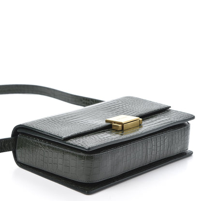 Saint Laurent Calfskin Crocodile Embossed Medium Bellechasse Satchel Dark Green 3 of 10