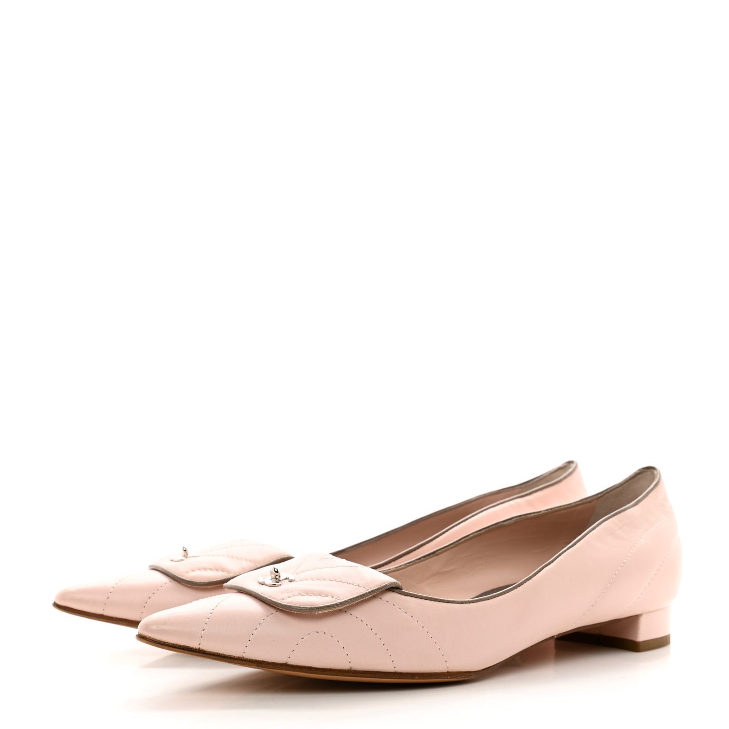 Lambskin Pointed Toe CC Ballet Flats 40.5 Pink