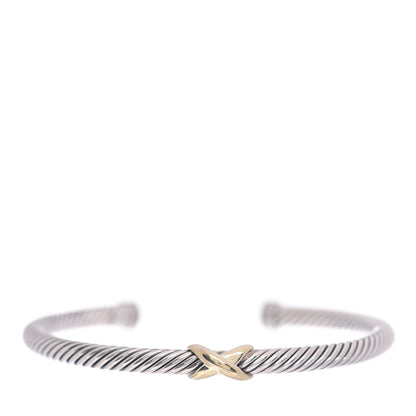 David Yurman Sterling Silver 18K Yellow Gold 4mm X Station Cable Bracelet 1 of 4