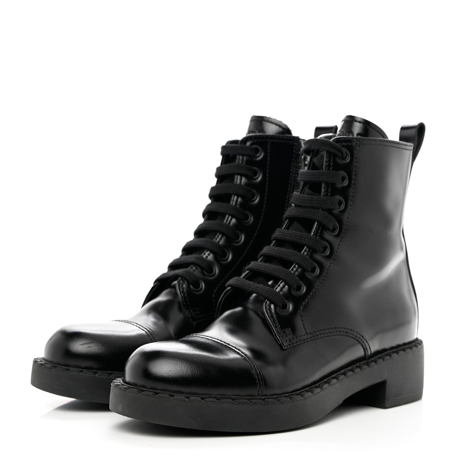 Prada Spazzolato Chocolate 50mm Combat Boots 35.5 Black 3 of 9