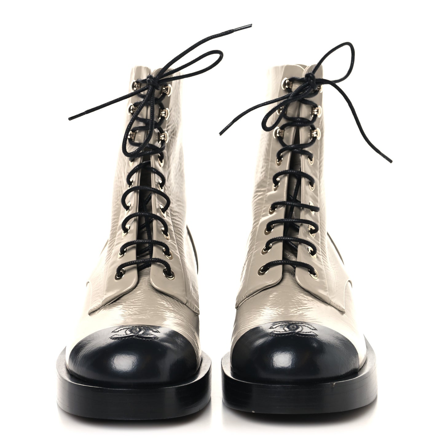 Shiny Goatskin Cap Toe Combat Boots 39 Gray Dark Gray