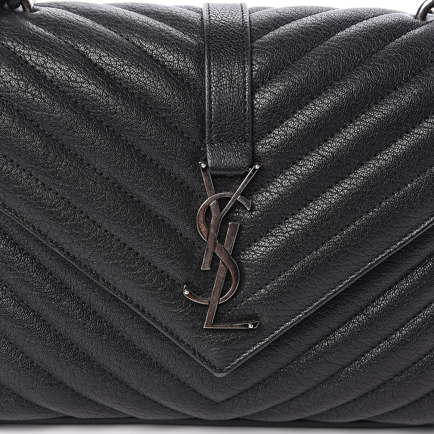 Saint Laurent Sheepskin Matelasse Chevron Monogram Medium College Bag Black 10 of 18