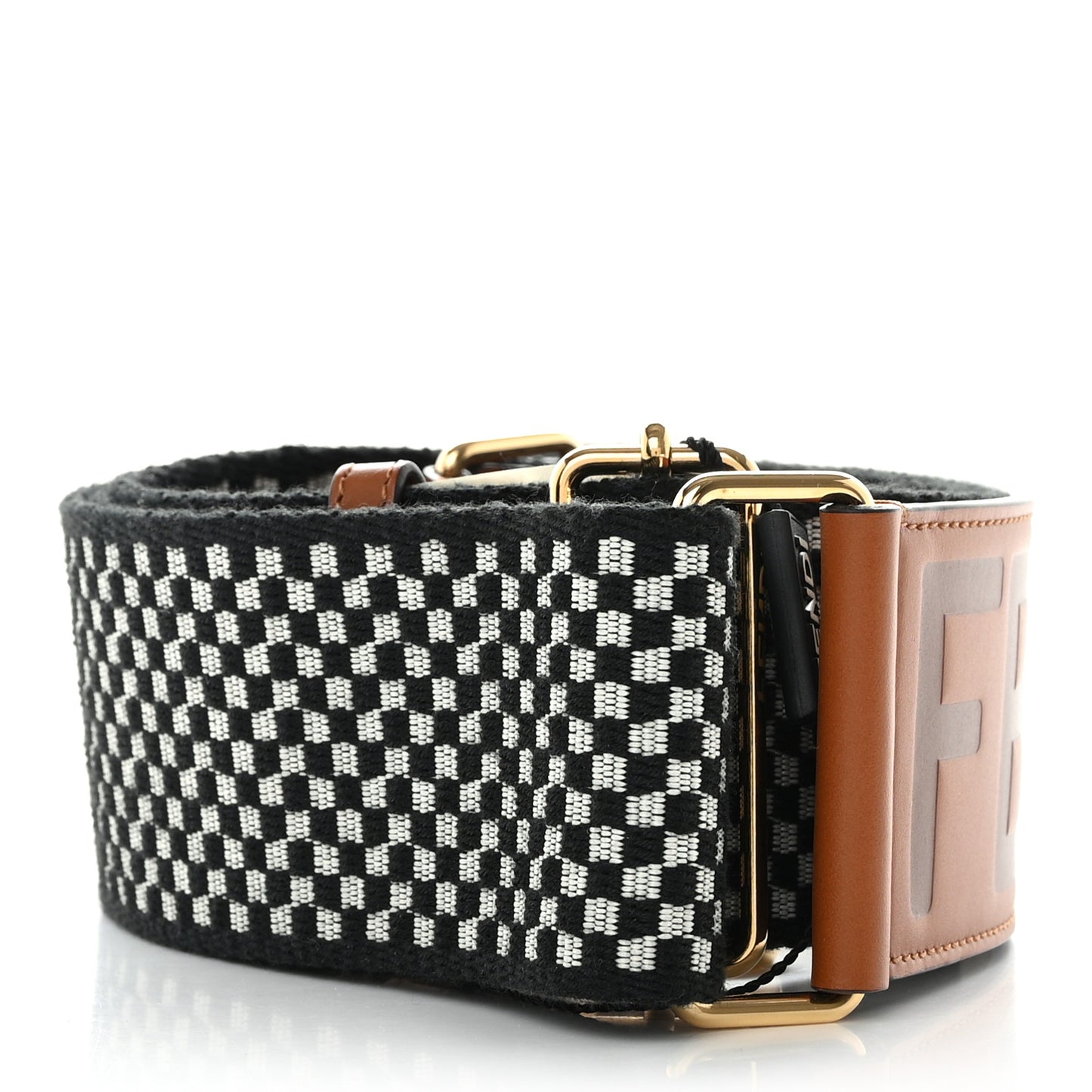 Ribbon Vitello King Logo Embossed Gingham Woven Adjustable Strap You Panna Black Cuoio