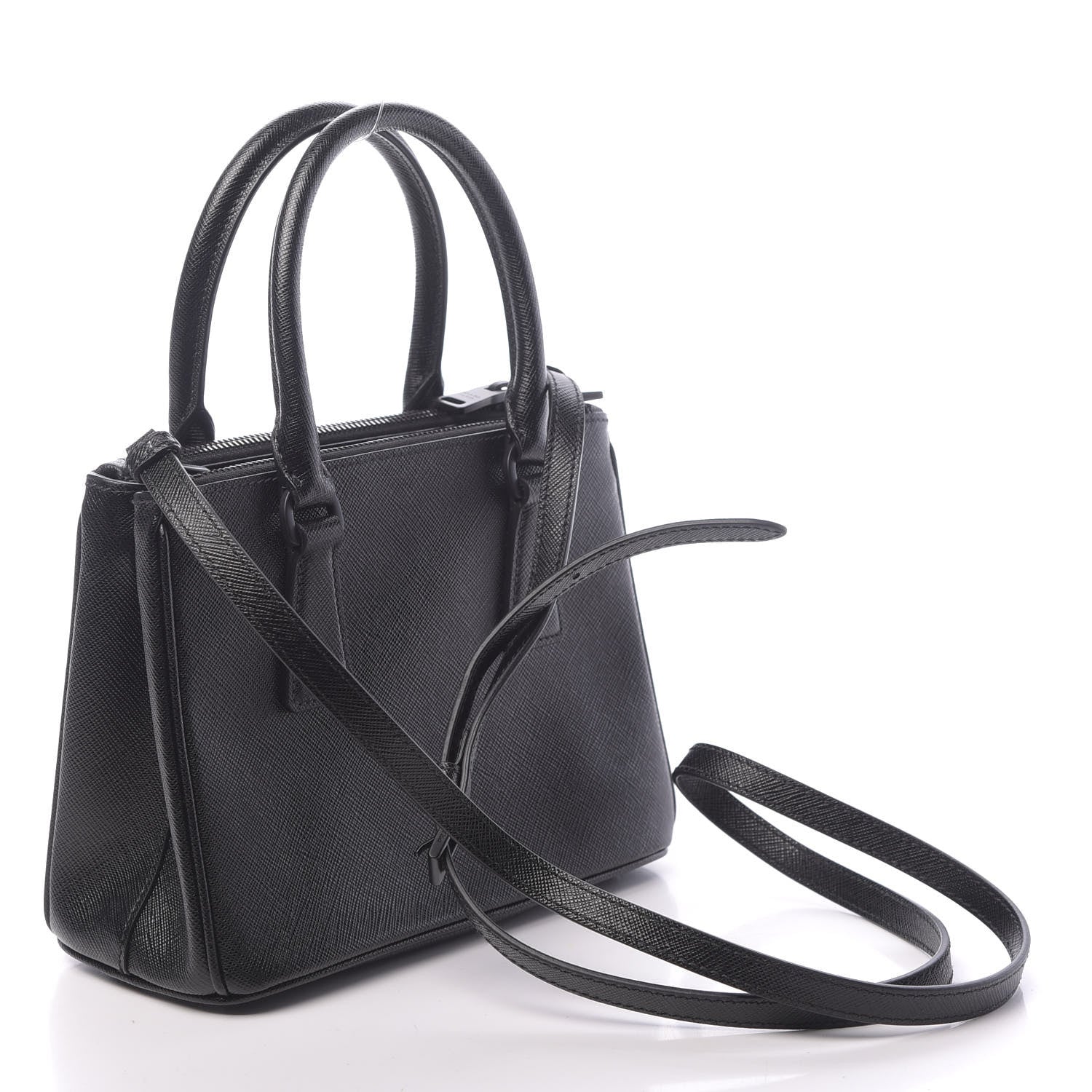 Prada Saffiano Lux Monochrome Mini Galleria Double Zip Tote Black 3 of 9