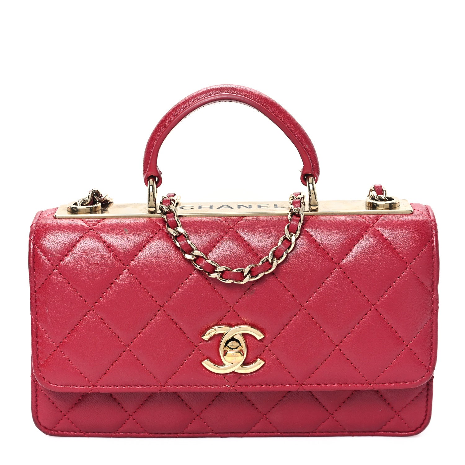 Chanel Lambskin Quilted Trendy CC Dual Handle Clutch With Chain Red 1 of 13