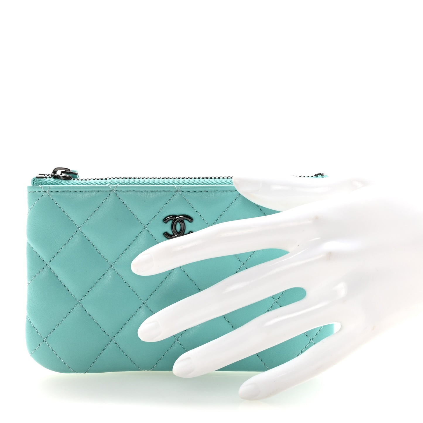 Lambskin Quilted Small Cosmetic Case Turquoise