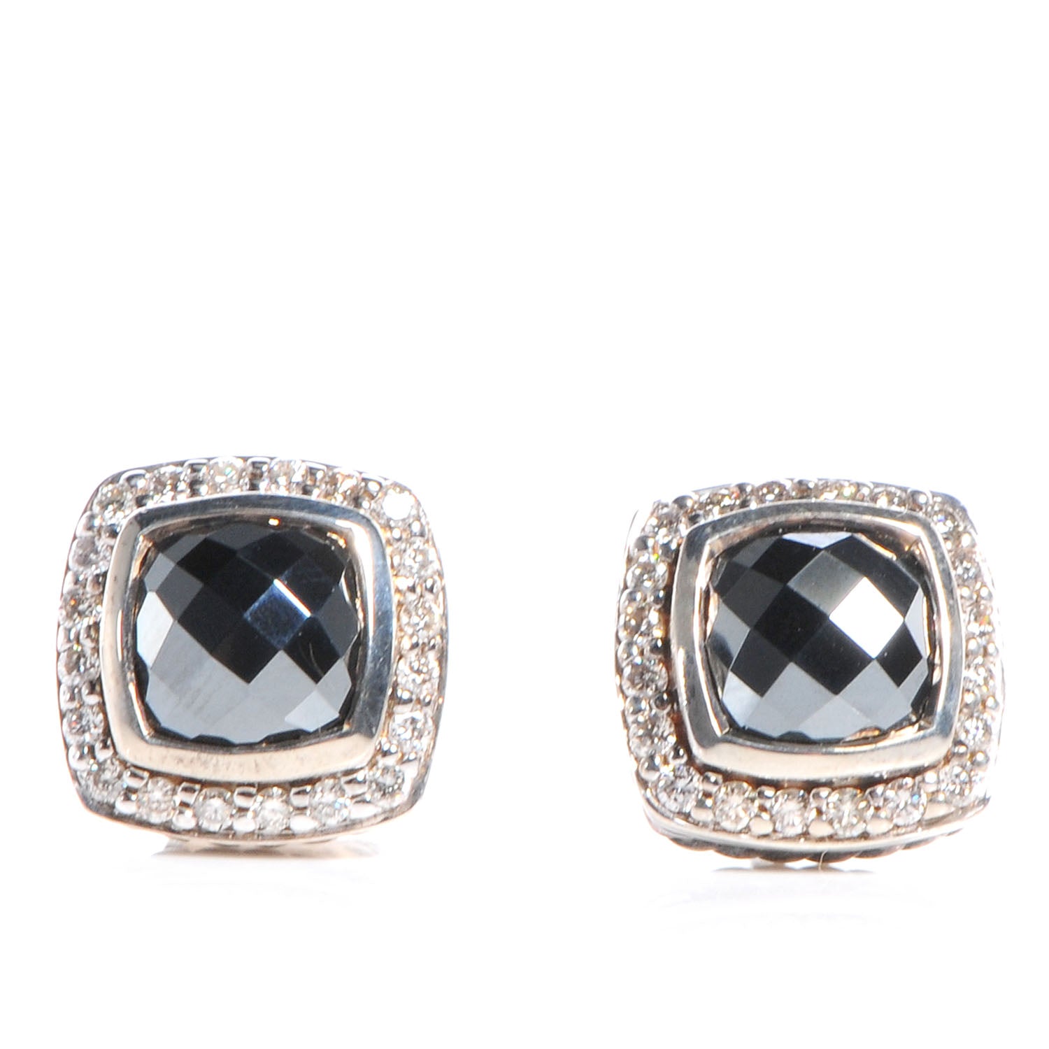 David Yurman Sterling Silver Diamond Hematite 7mm Petite Albion Earrings 1 of 5