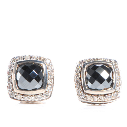 David Yurman Sterling Silver Diamond Hematite 7mm Petite Albion Earrings 1 of 5
