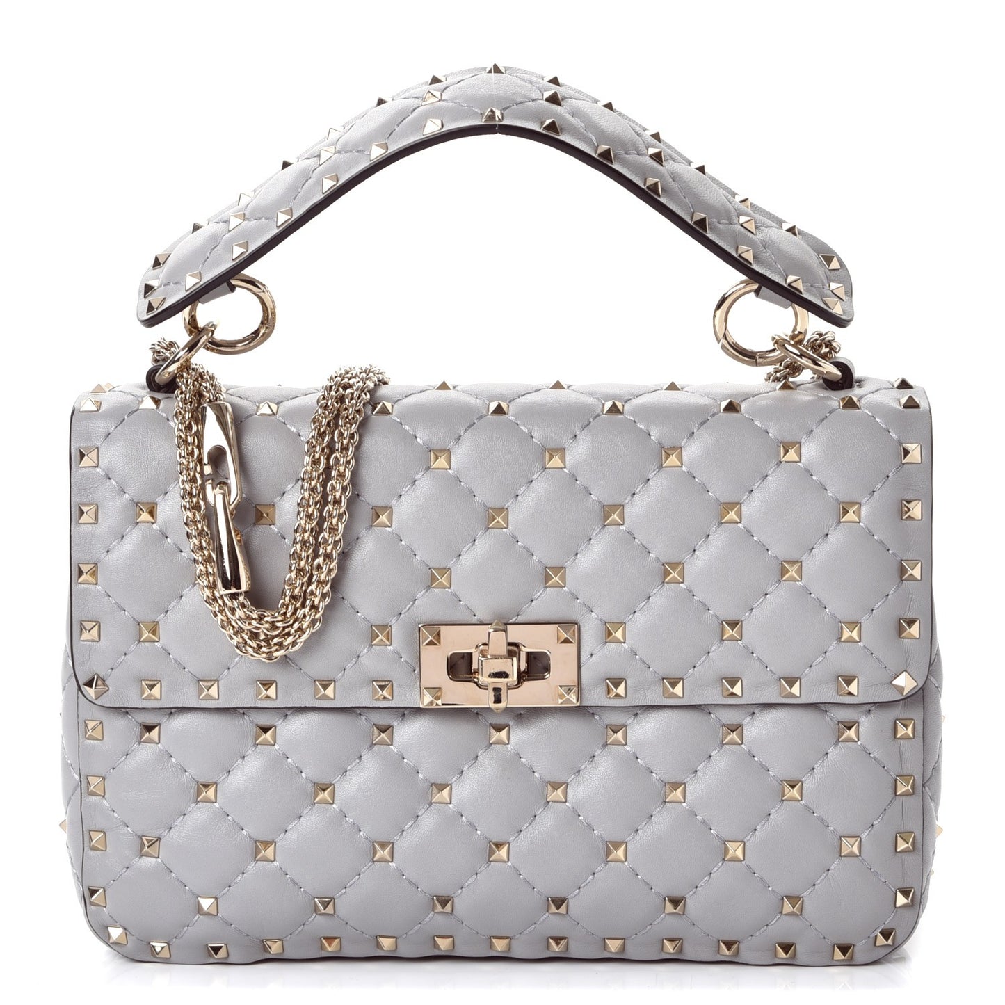 Nappa Medium Rockstud Spike Shoulder Bag Pastel Grey