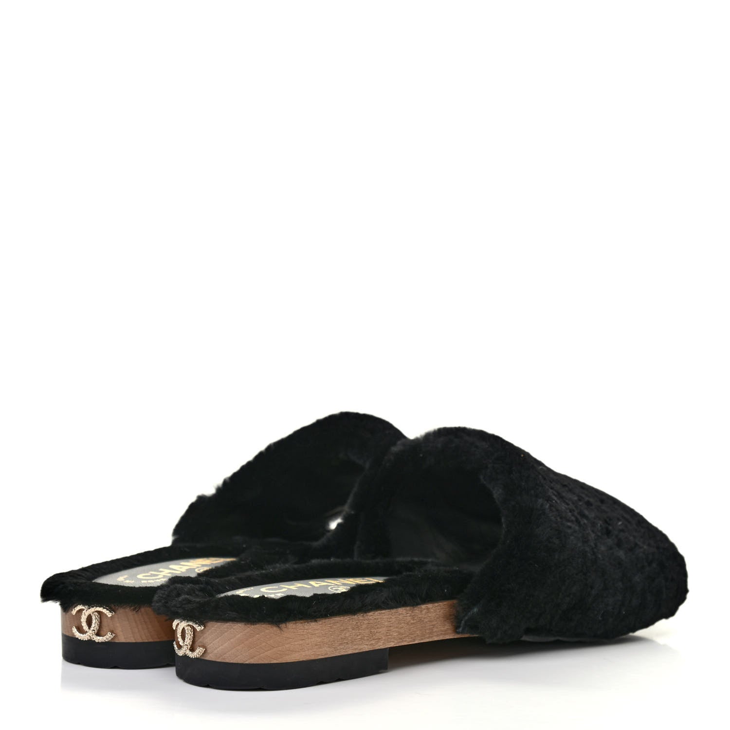 Chanel Rabbit Lambskin Fur Mules 37 Black 4 of 8
