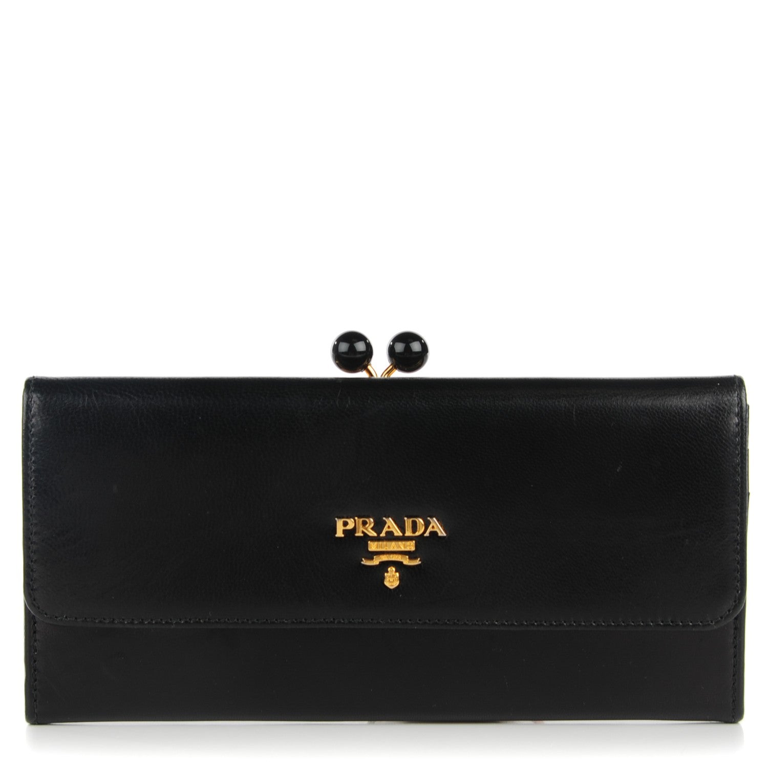 Prada Goatskin Chic Kisslock Flap Wallet Black 1 of 8