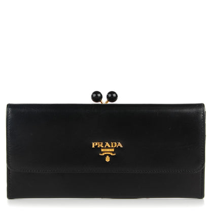 Prada Goatskin Chic Kisslock Flap Wallet Black 1 of 8