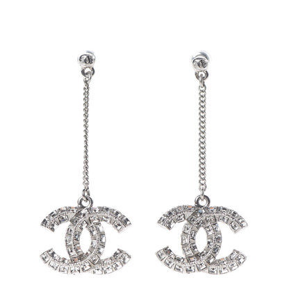 Chanel Baguette Crystal CC Drop Earrings Silver 1 of 4