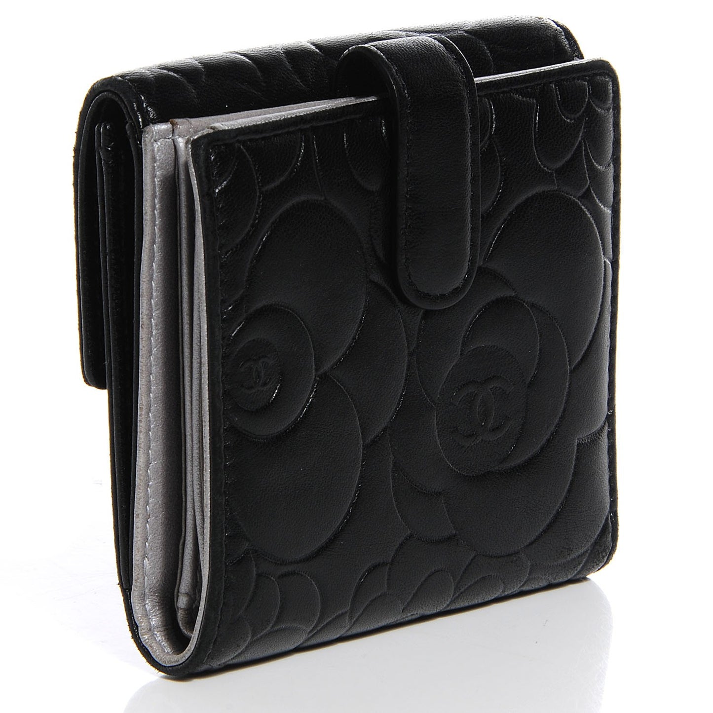Lambskin Camellia French Wallet Black