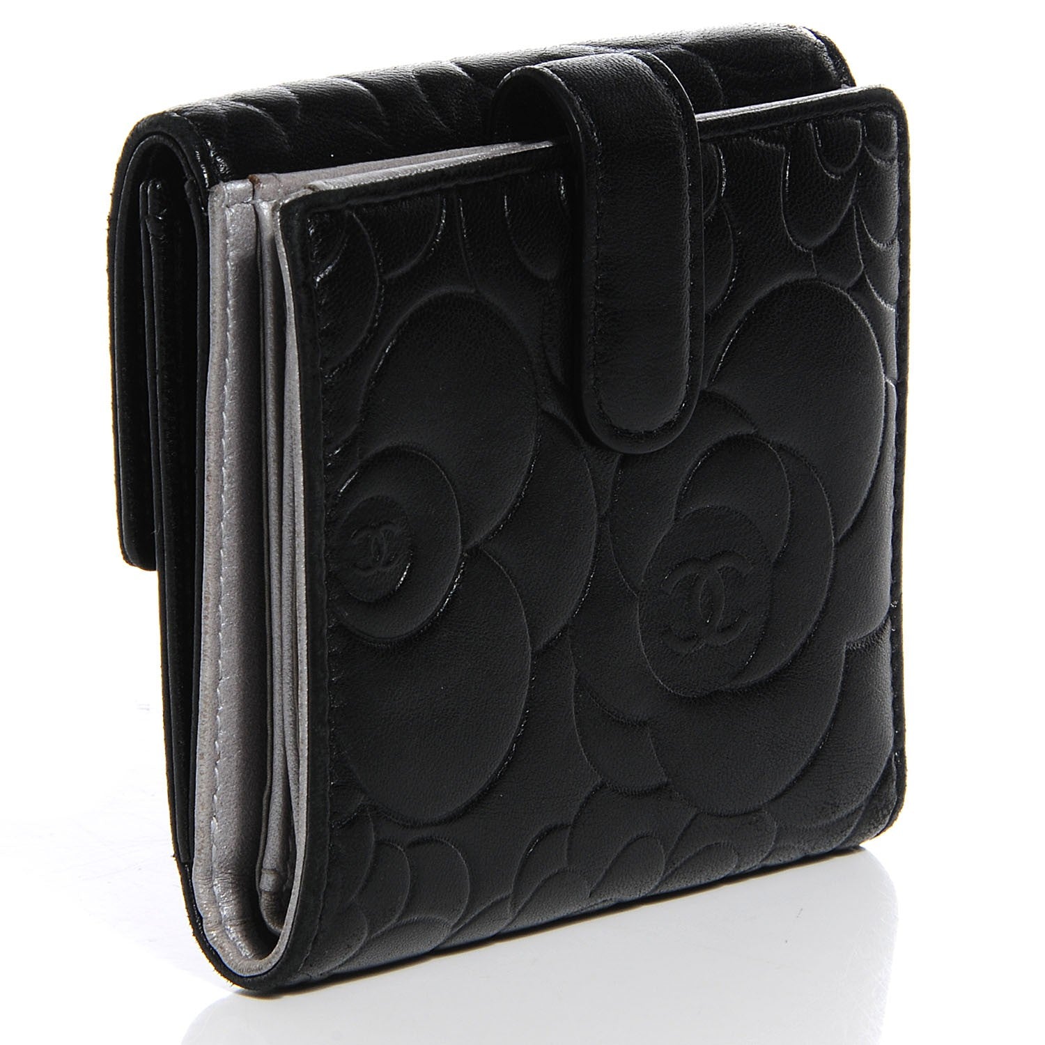 Chanel Lambskin Camellia French Wallet Black 3 of 7