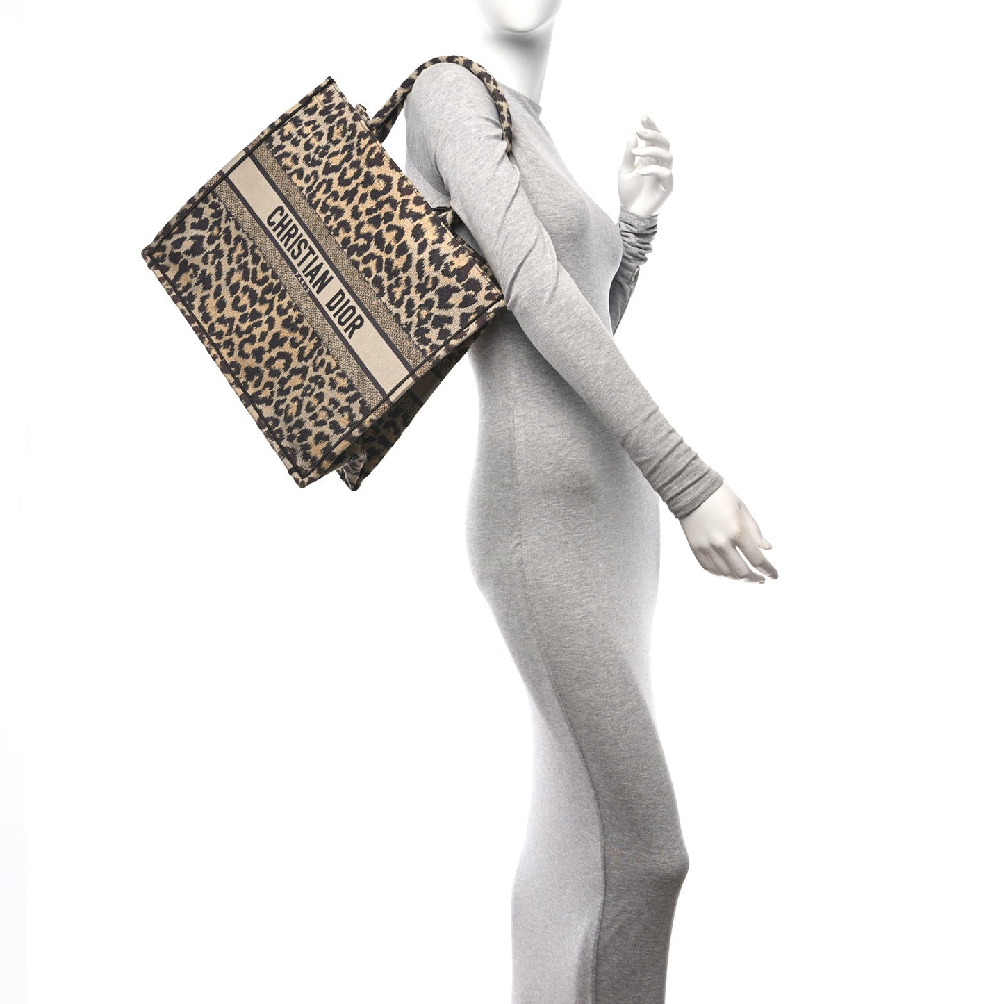 Canvas Mizza Embroidered Large Leopard Book Tote Beige