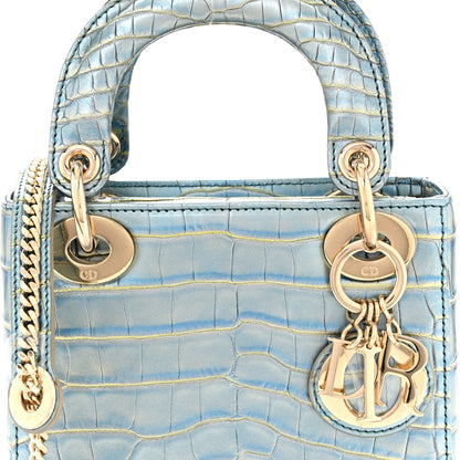 Christian Dior Metallic Alligator Mini Lady Dior Metal Blue 8 of 10
