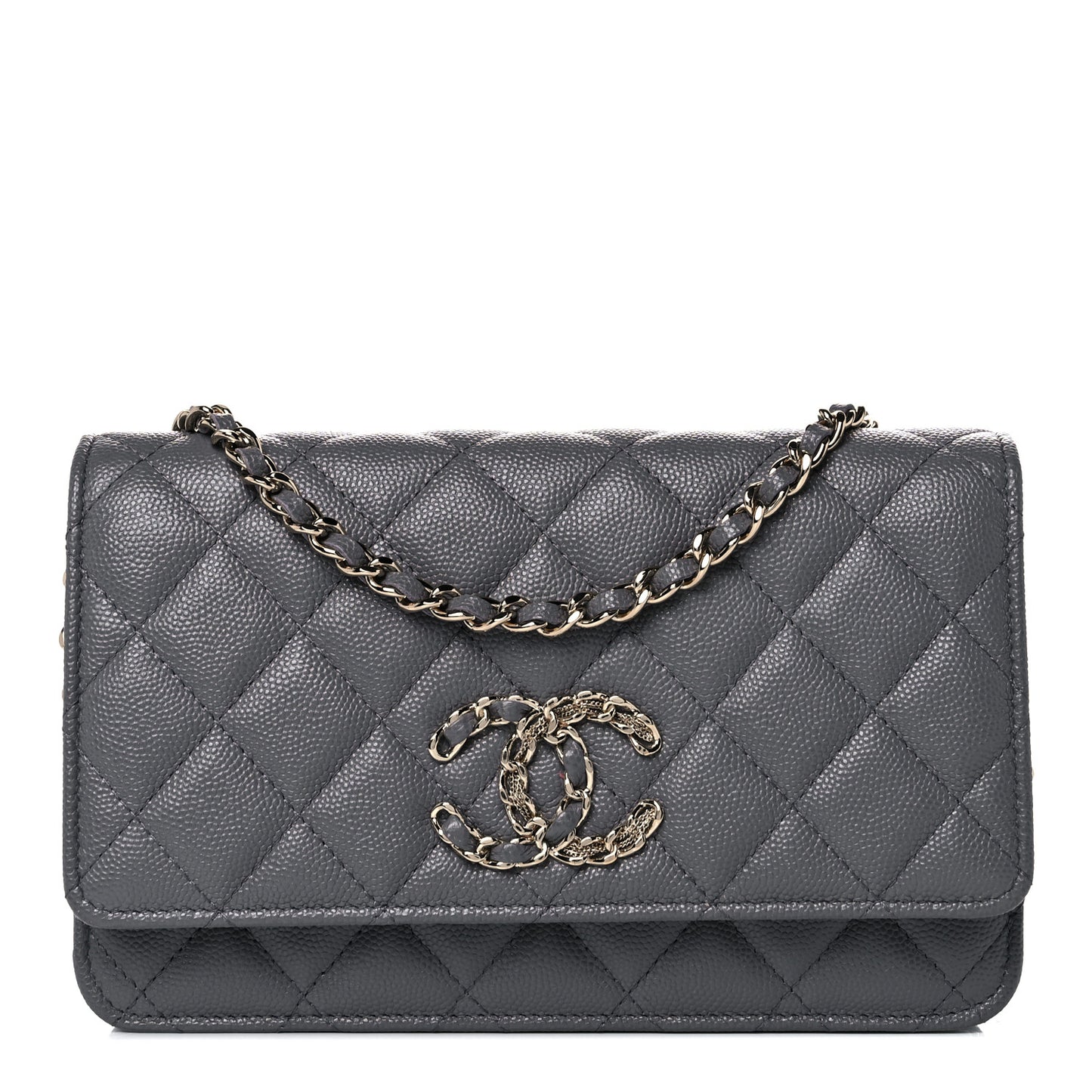 Caviar Quilted French New Wave Chain CC Wallet On Chain WOC Grey