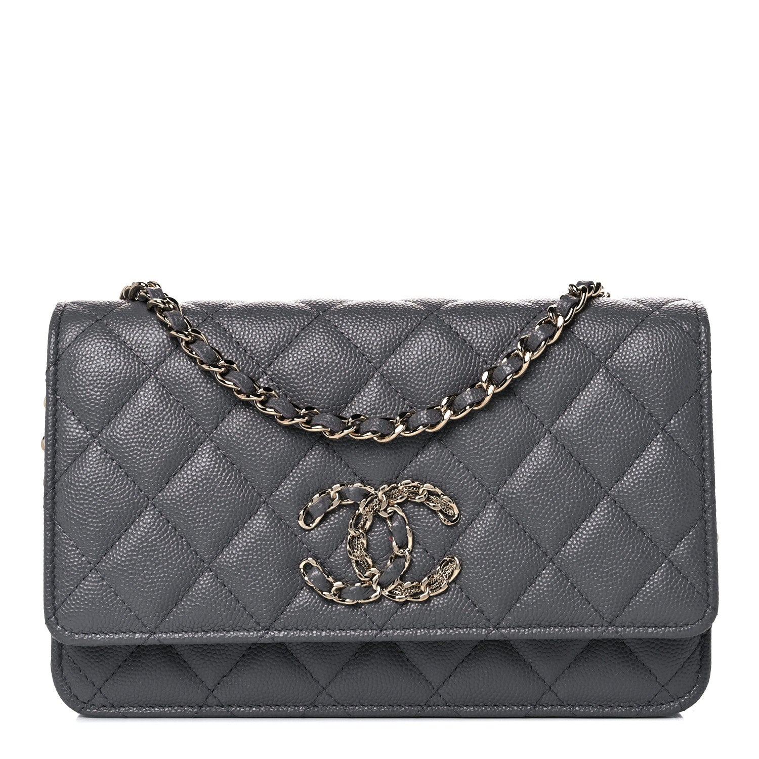 Chanel Caviar Quilted French New Wave Chain CC Wallet On Chain WOC Grey 1 of 11