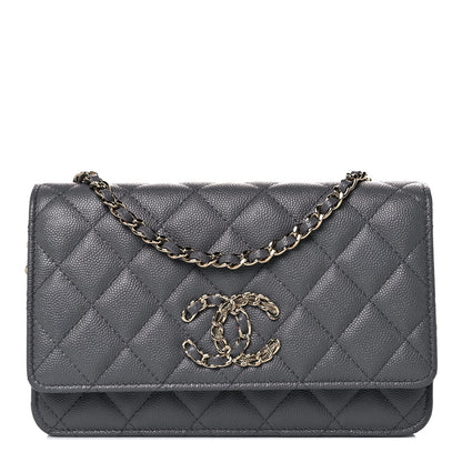 Chanel Caviar Quilted French New Wave Chain CC Wallet On Chain WOC Grey 1 of 11