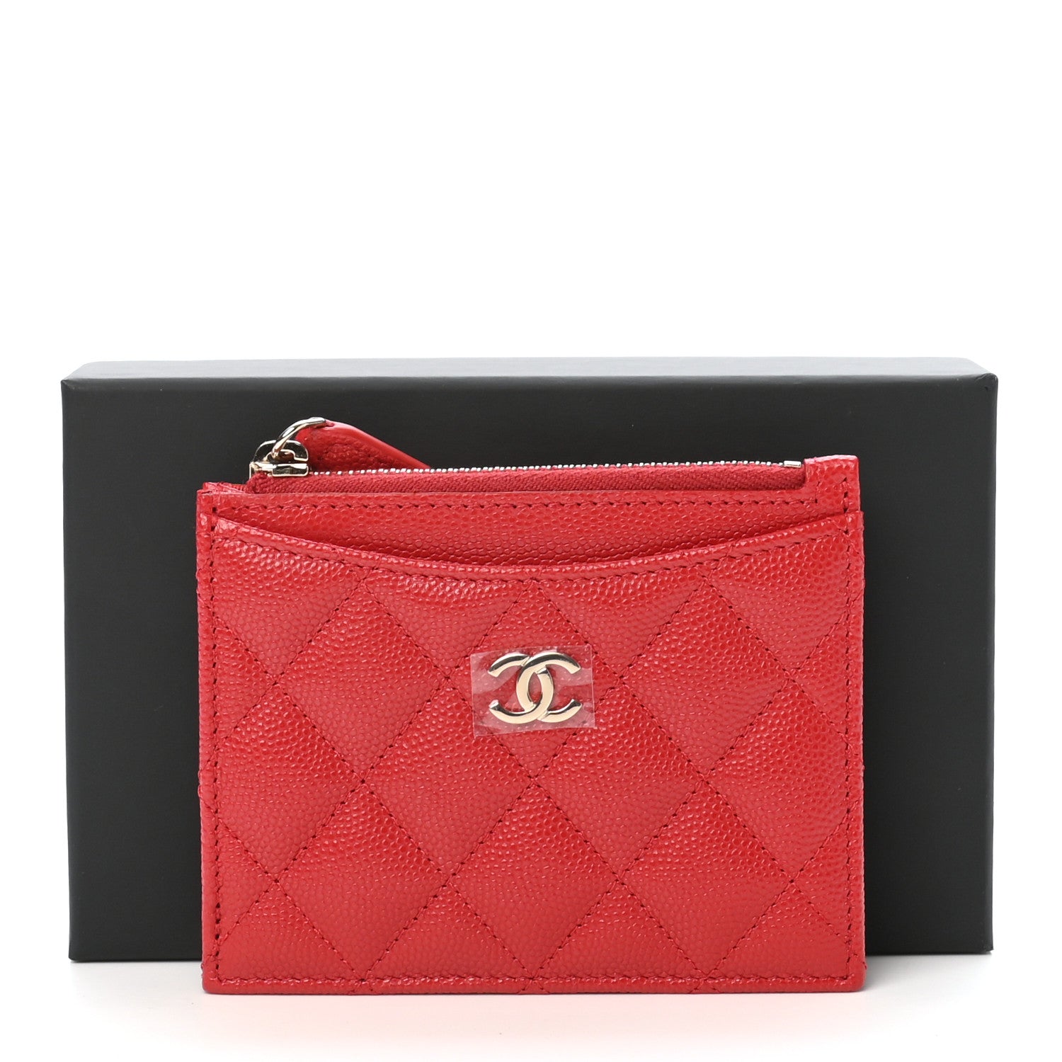 Chanel Caviar Quilted CC Zip Card Holder Red 8 of 8
