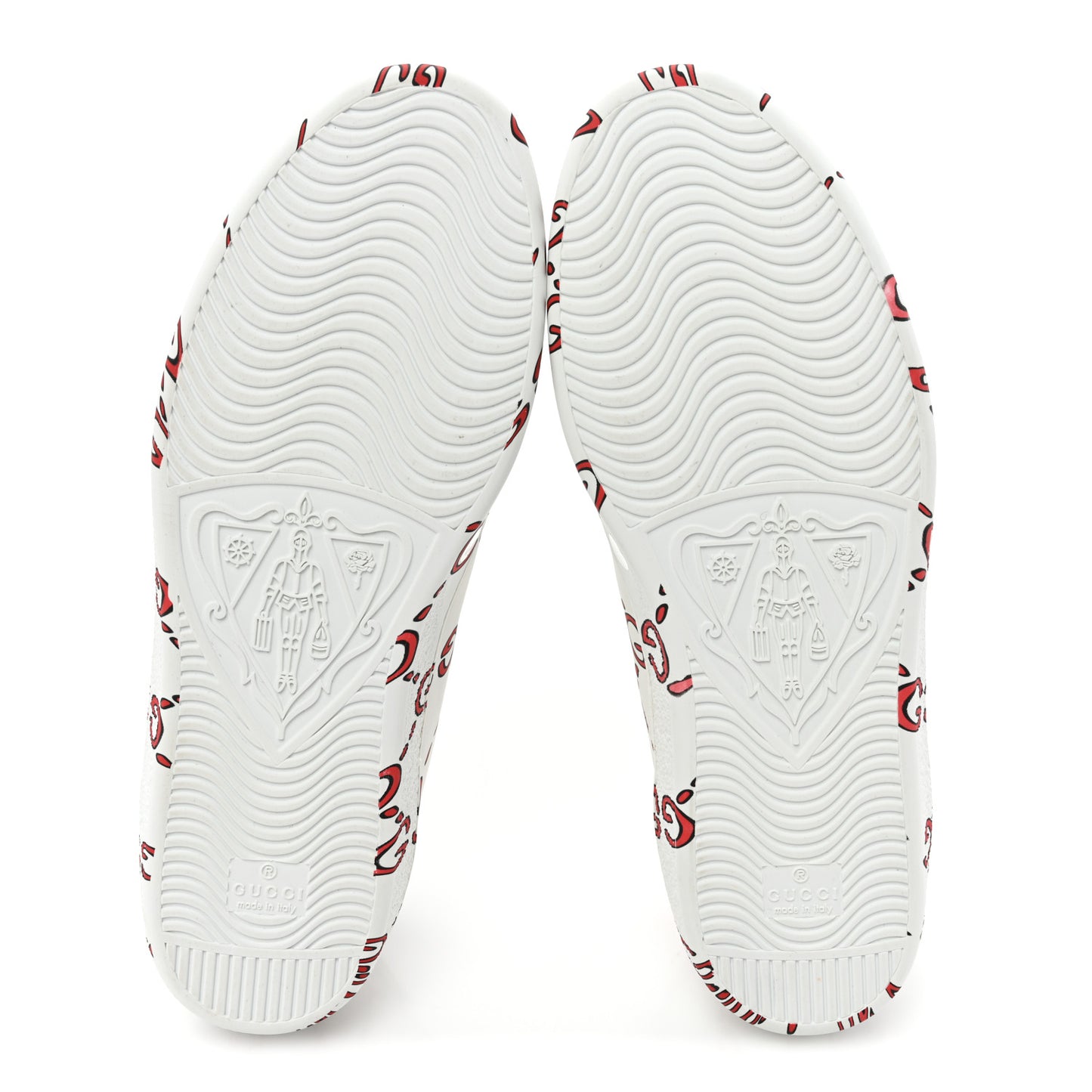 Calfskin GucciGhost Print Mens Ace Sneakers 8 White Hibiscus Red