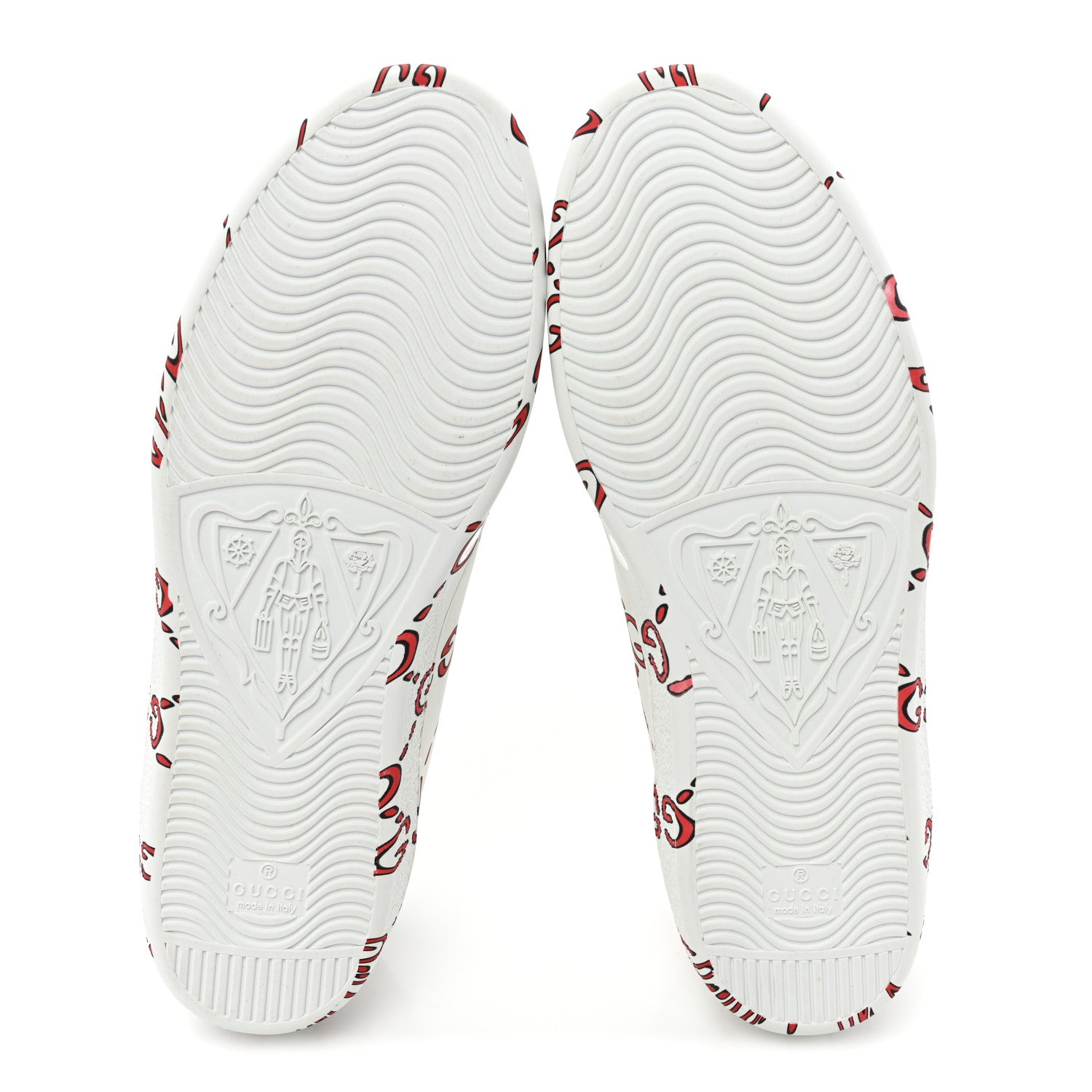 Gucci Calfskin GucciGhost Print Mens Ace Sneakers 8 White Hibiscus Red 6 of 10