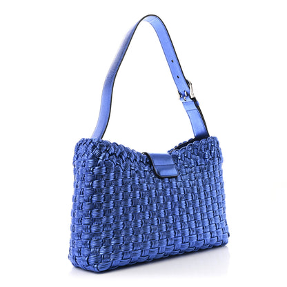 Salvatore Ferragamo Metallic Woven Calfskin Trifolio Shoulder Bag Bluette 3 of 9