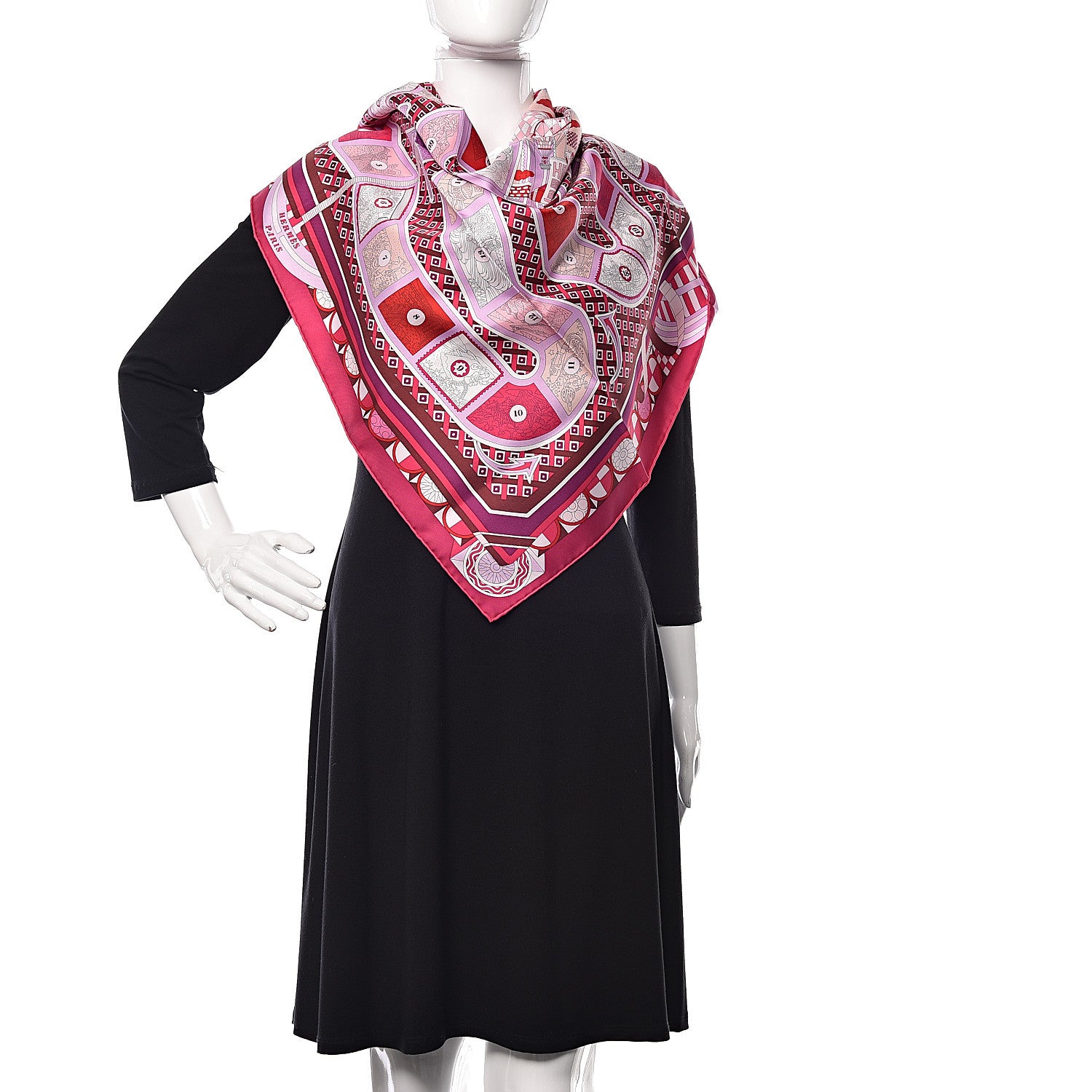 Hermes Silk Le Tour Du Monde En 63 Cases Scarf 90 Fuchsia Mauve White 2 of 10