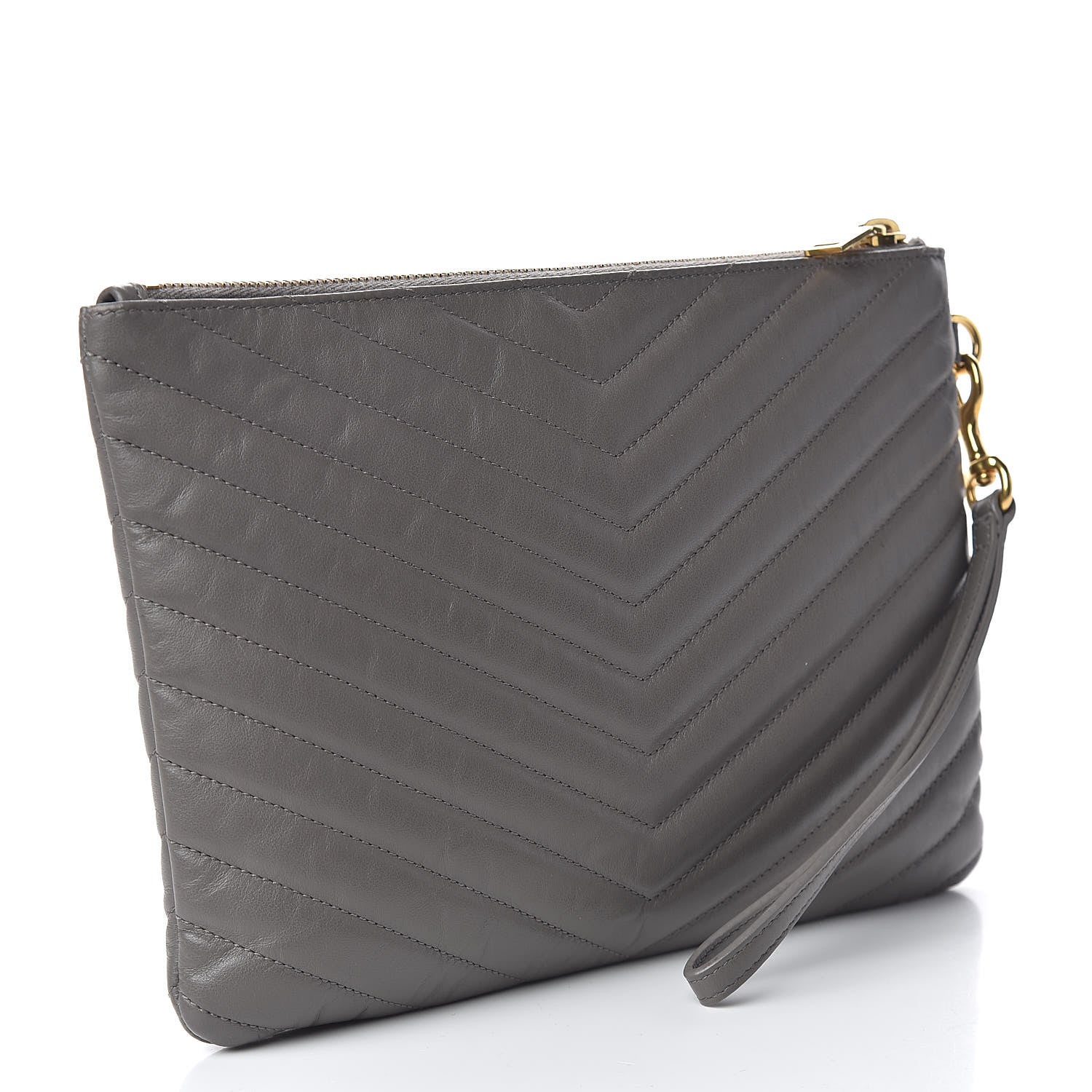 Saint Laurent Calfskin Matelasse Chevron Monogram A5 Wristlet Earth 3 of 10