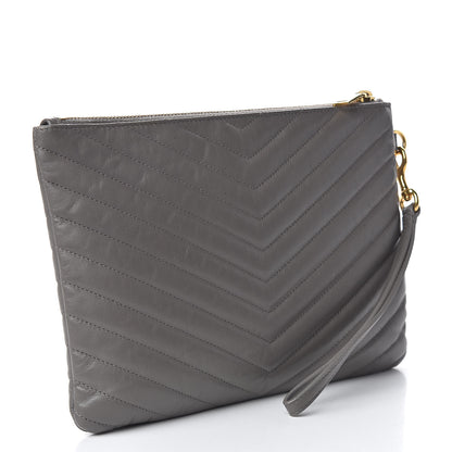 Saint Laurent Calfskin Matelasse Chevron Monogram A5 Wristlet Earth 3 of 10