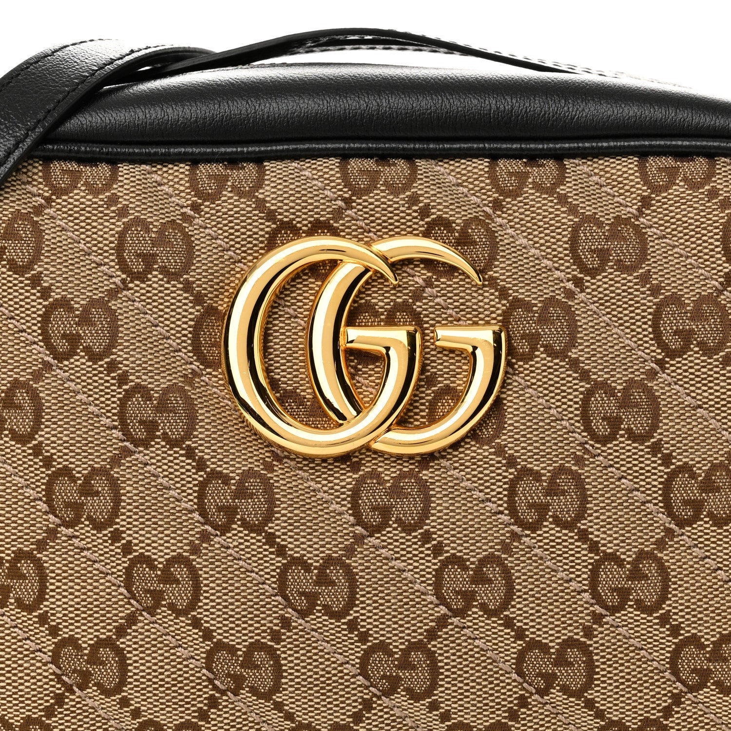 Gucci Monogram Matelasse Diagonal Small GG Marmont Chain Shoulder Bag Beige Black 9 of 12