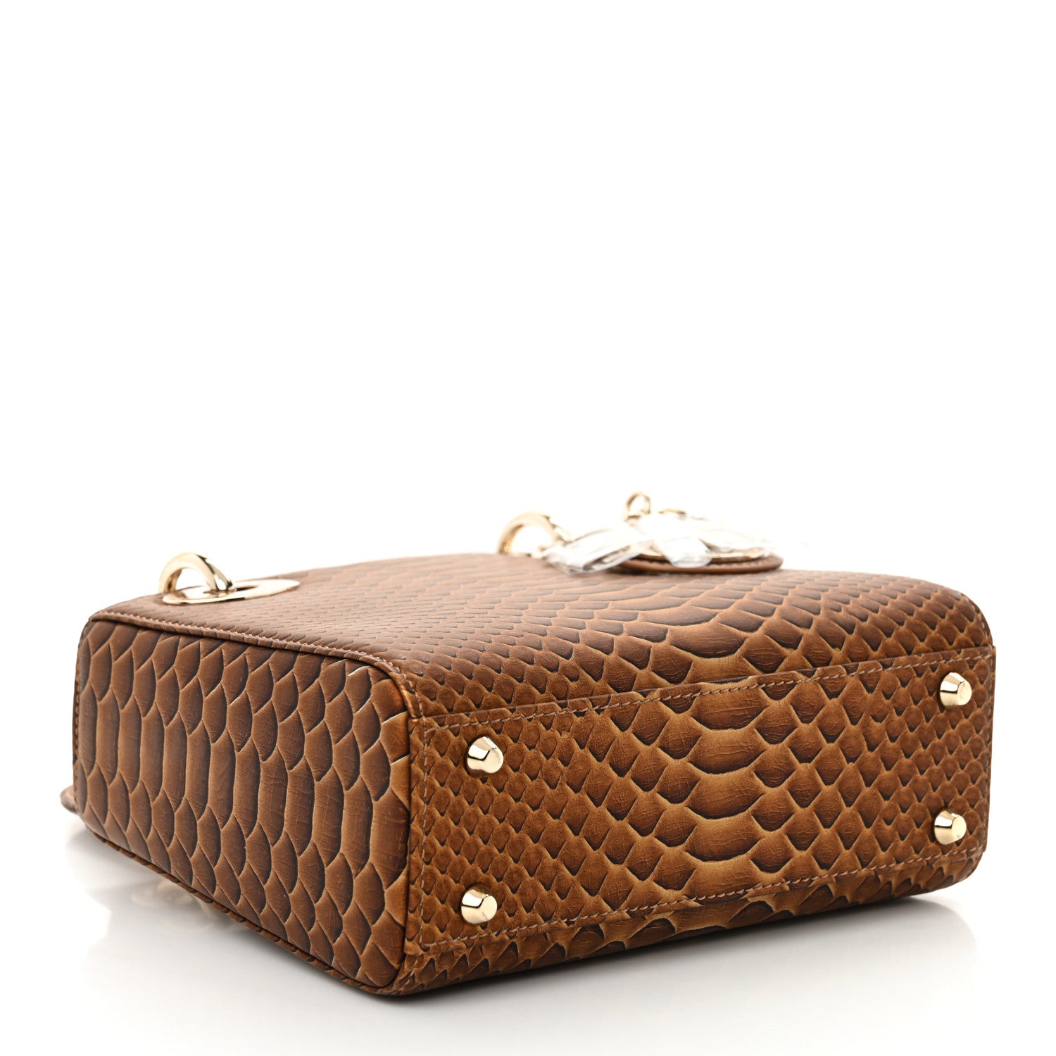 Christian Dior Metallic Snakeskin Mini Lady Dior Brown 1653550