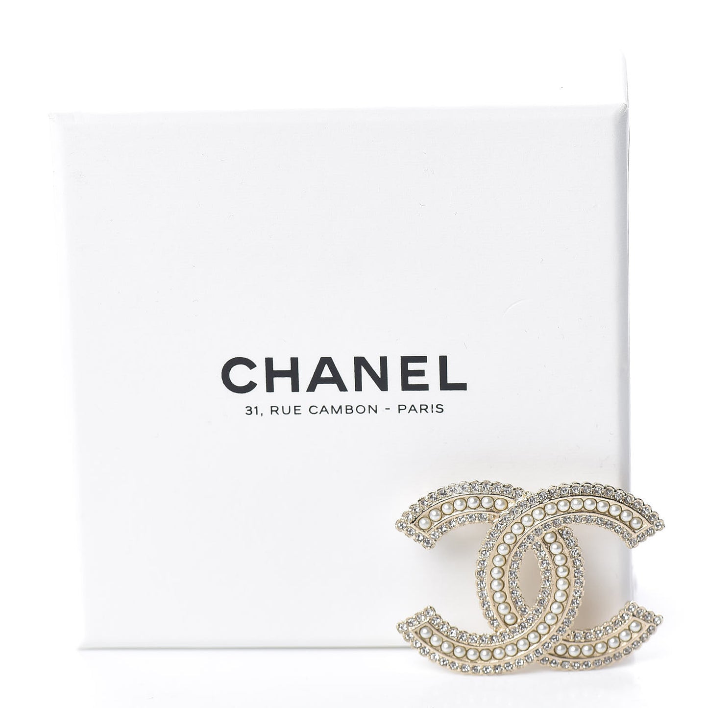 Pearl Crystal Lace Camellia CC Brooch Gold