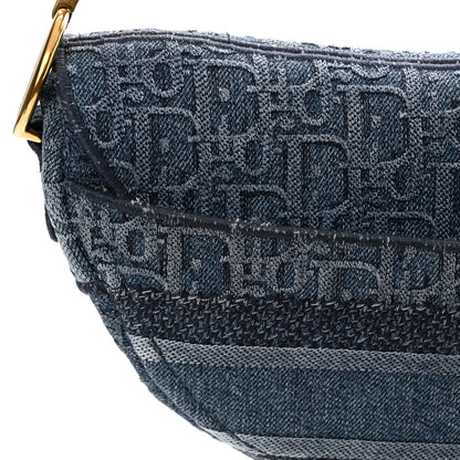 Christian Dior Oblique Embroidered Saddle Bag Denim Blue 17 of 18