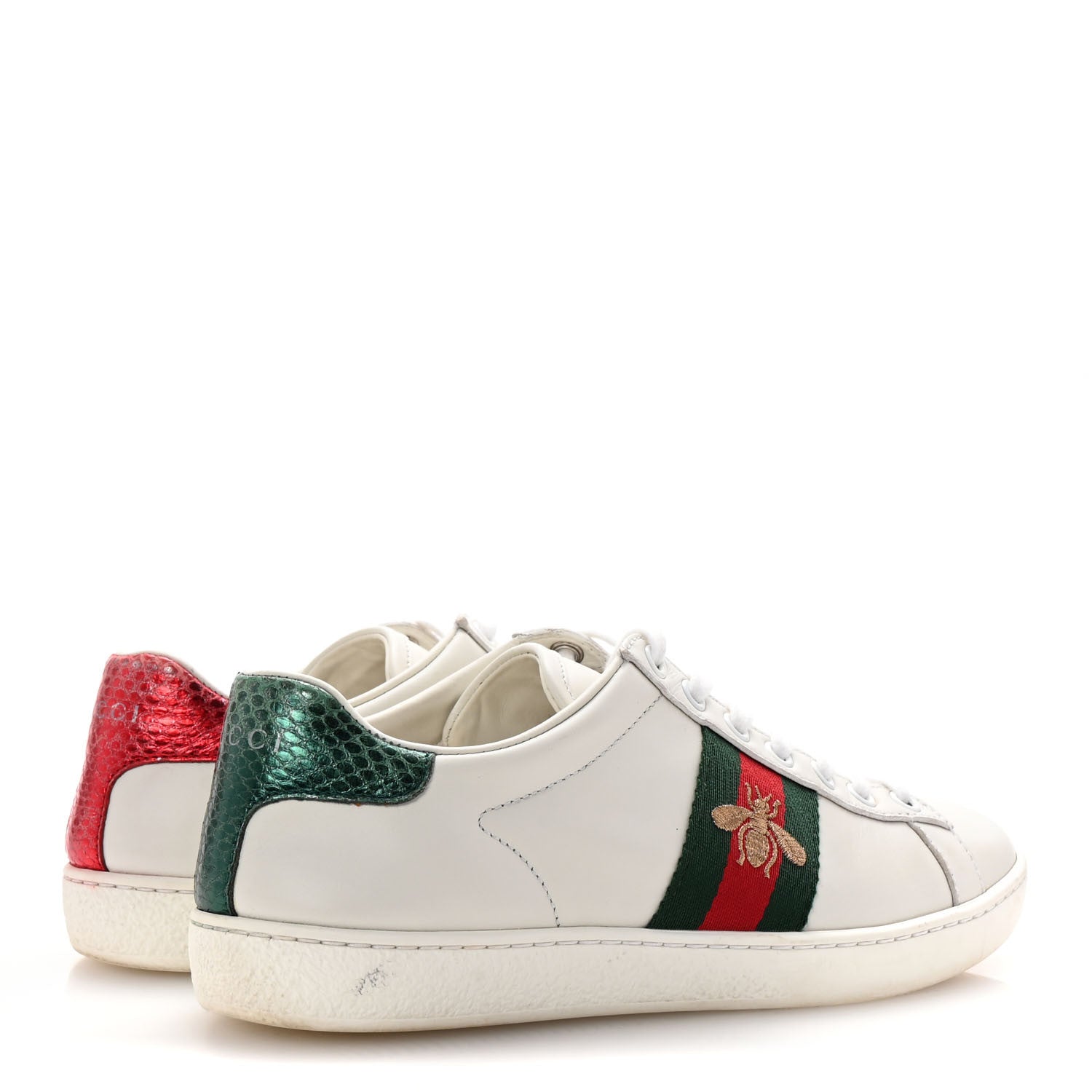 Gucci Calfskin Ayers Bee Embroidered Womens Ace Sneakers 36 White Green 5 of 10