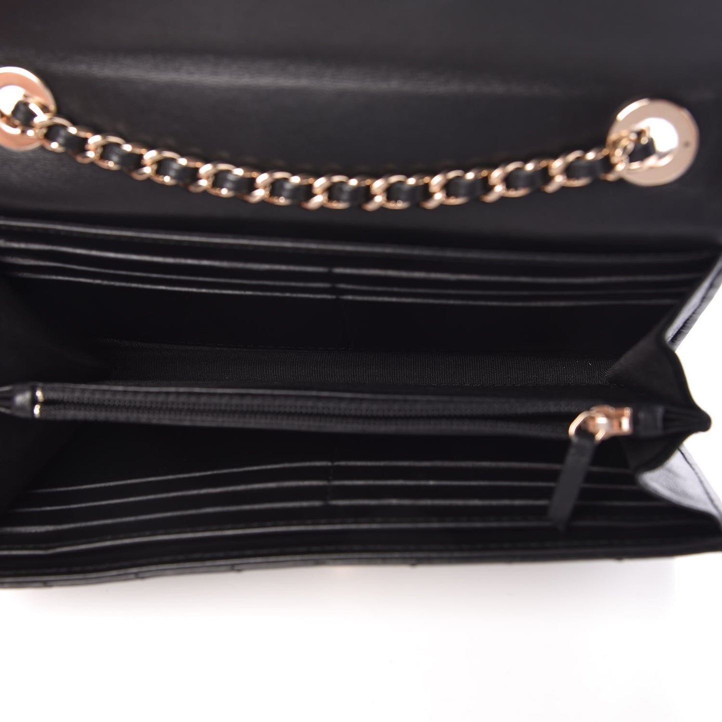 Lambskin Chevron Quilted Trendy CC Wallet On Chain WOC Black