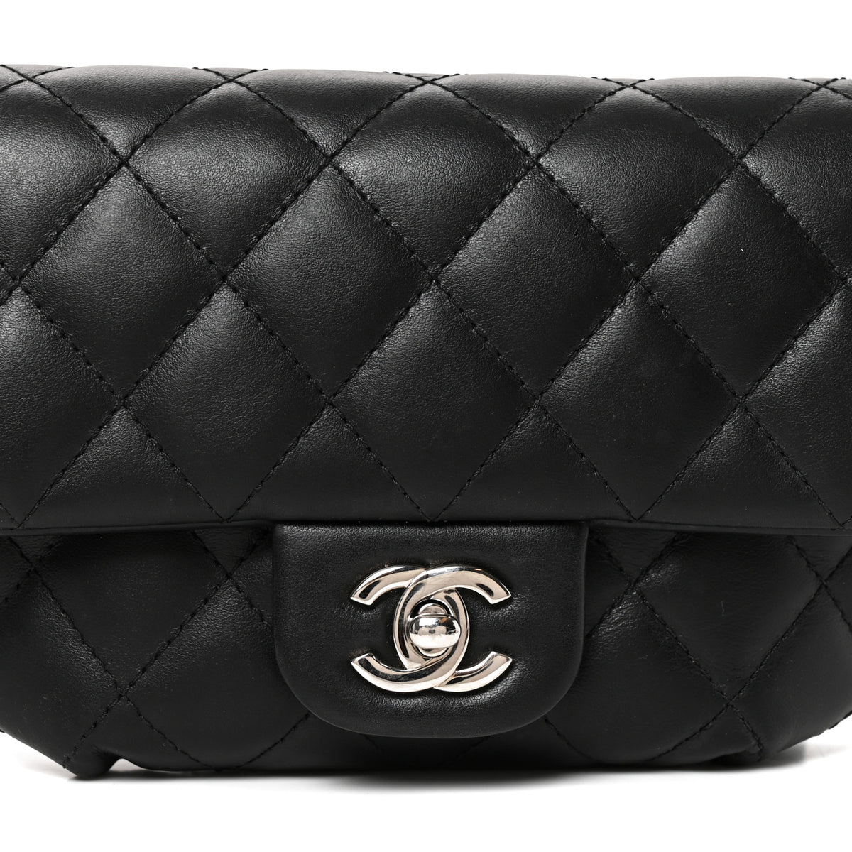 Calfskin Quilted CC Uniform Flap Belt Bag Black